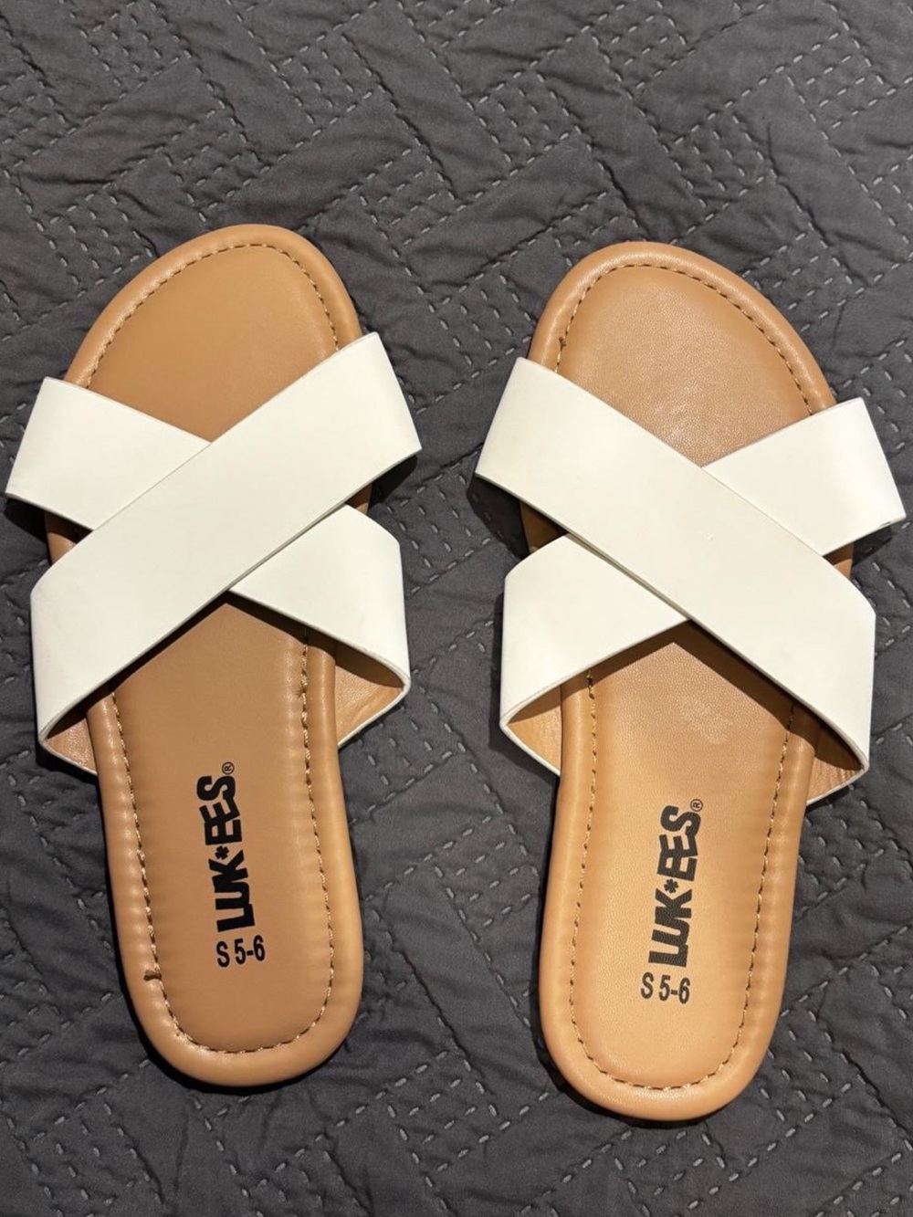 Muk Luks White Cross-Strap Slide Sandals